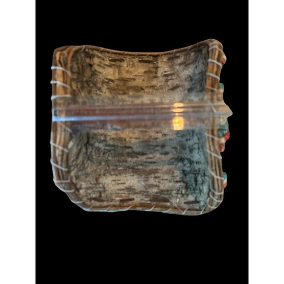 Handcrafted Birch Bark Basket With Beaded Handle & Metal Accent - Picture 5 of 6